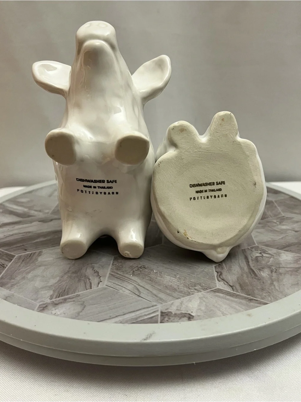 Pottery Barn White Ceramic Cow Creamer Sugar Bowl Set Farmhouse Kitchen Decor